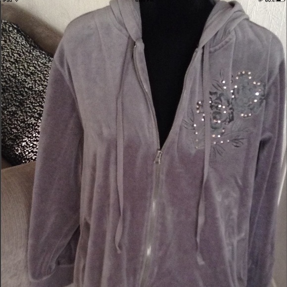 Grey Velour Bling Hoodie & Pant Set - Picture 1 of 6